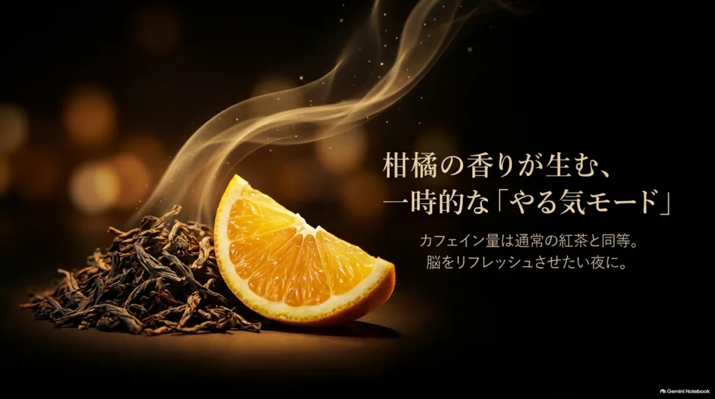 紅茶の茶葉とオレンジのスライス