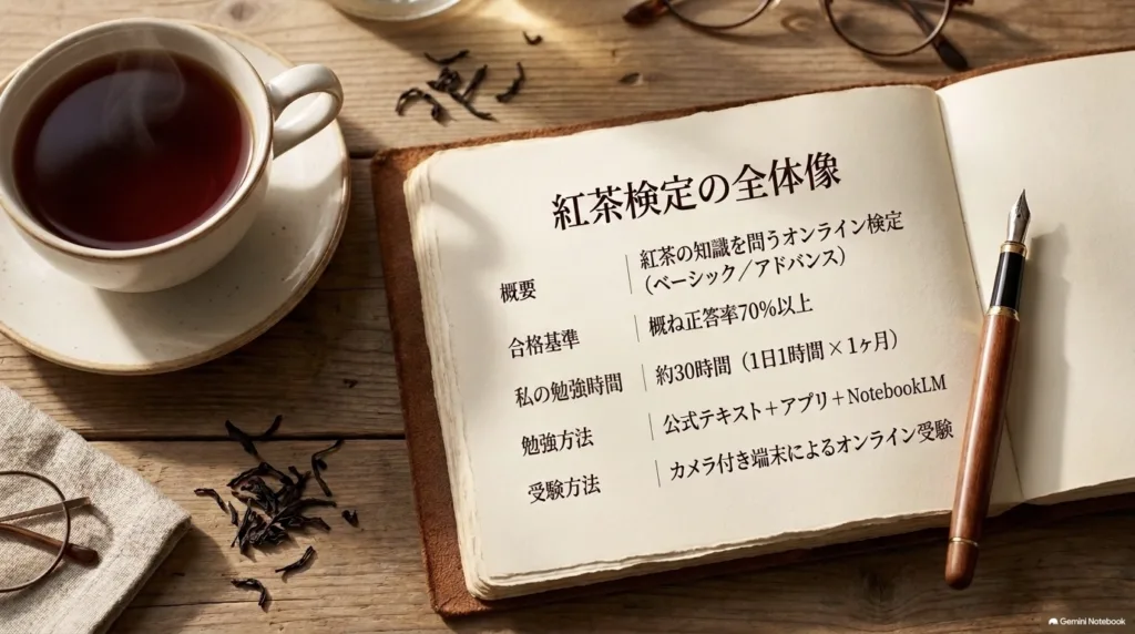 紅茶検定の概要・合格基準・私の勉強時間・勉強方法・受験方法をまとめたスライド