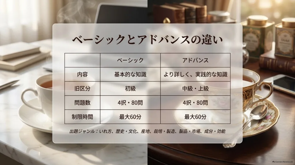 ベーシックとアドバンスの違いを表にしたスライド