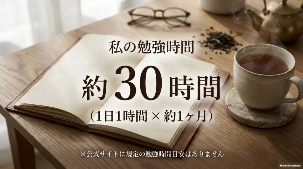 私の勉強時間(1日1時間を約1か月、約30時間)のスライド