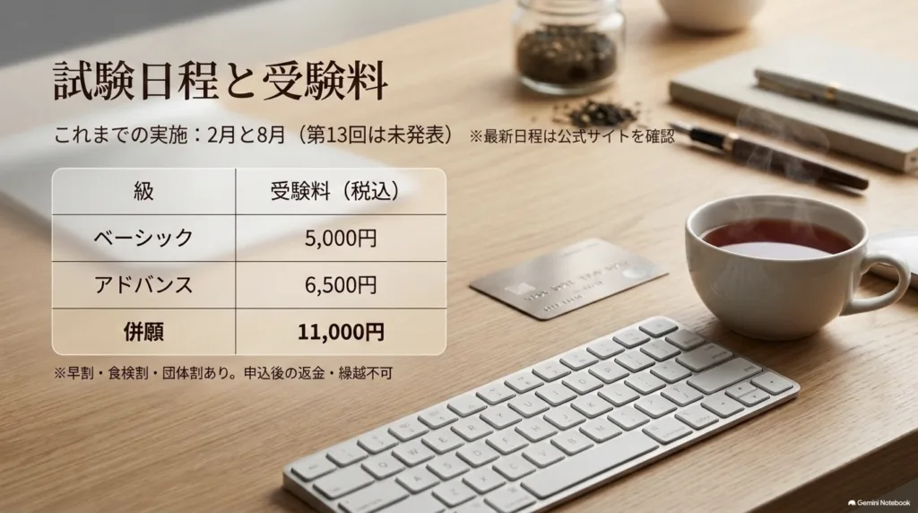 第12回の受験料と、これまでの実施時期のスライド