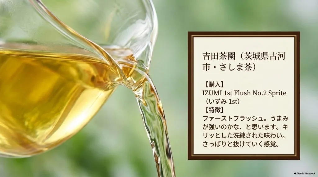 吉田茶園（茨城県古河市・さしま茶）で買った IZUMI 1st Flush No.2 Sprite（いずみ 1st）