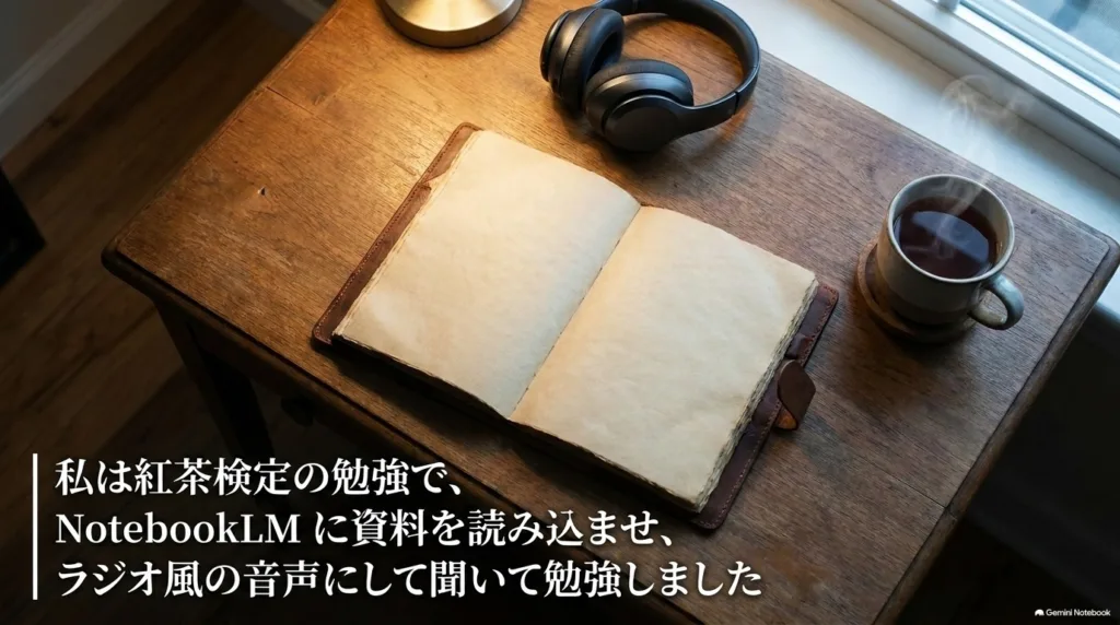 紅茶検定の勉強で、NotebookLM で資料をラジオ風の音声にして聞いた私の覚え方のスライド